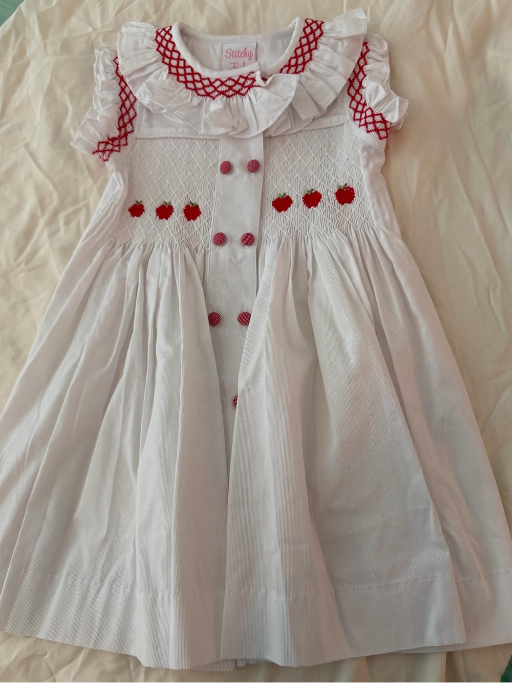 NWOT Stitchy Fish White & Red Smocked Dress